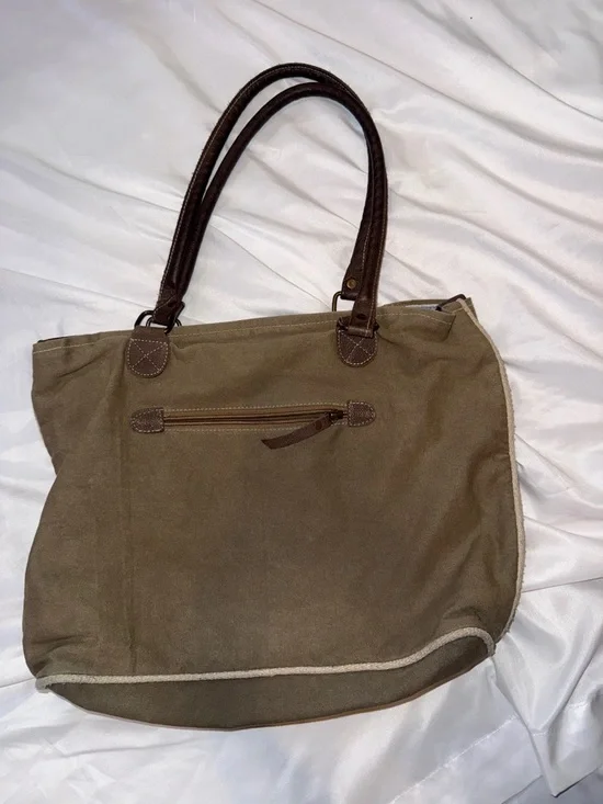 To the Moon and Back Recycled Tent Canvas Bag New Brown/Tan - Picture 5 of 12